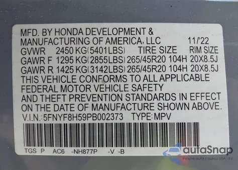 2023 Honda Passport Awd Ex-L from USA, damaged, VIN 5FNYF8H59PB002373